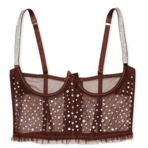 New! Victorias Secret open cup shine strap rhinestone bustier bra 22942